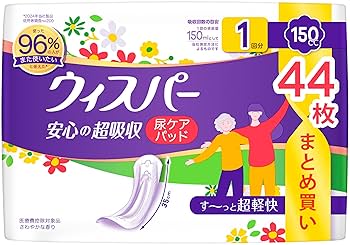 ウィスパー 安心の超吸収 150cc 吸水ケア 尿もれパッド　30枚入　9袋 Amazon.co.jp: ウィスパー 安心の超吸収 150cc 30枚 (尿漏れ